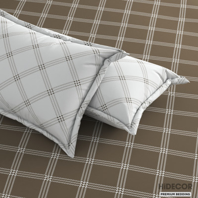 HIDECOR 280 TC Microfiber King Geometric Flat Bedsheet(Pack of 1, Beige, White)