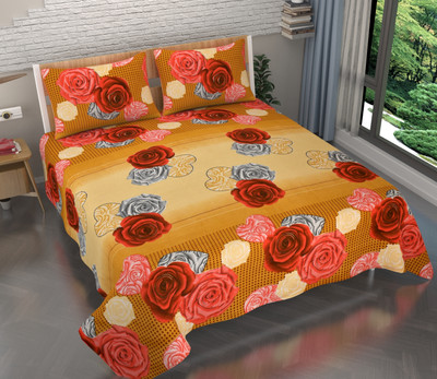 COTTON VILLAS 144 TC Microfiber Double 3D Printed Flat Bedsheet(Pack of 1, Multicolor04)