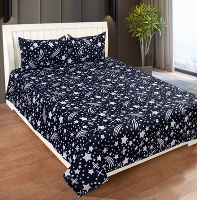 Aciloc Polycotton Double Flat 250 TC Printed Bedsheet(Pack of 1, Blue)