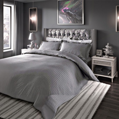 Decoscapes Satin Double Flat 300 TC Striped Bedsheet(Pack of 1, Bright Gray)