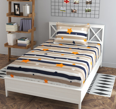 HIDECOR 240 TC Microfiber Single Printed Flat Bedsheet(Pack of 1, Cream,Blue)