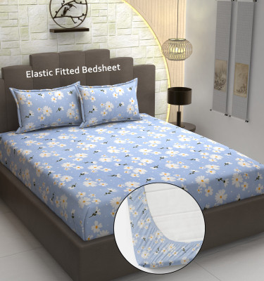 Mega Cart Home 220 TC Polycotton King Geometric Fitted (Elastic) Bedsheet(Pack of 1, Navy Blue)