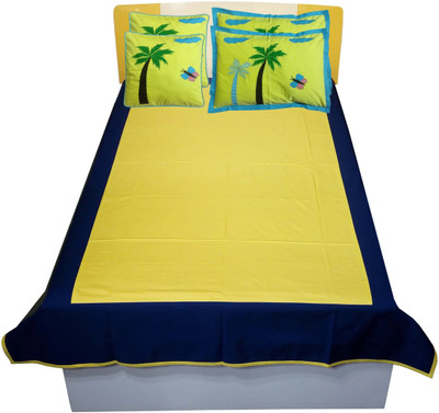 Hugs N Rugs 200 TC Cotton Single Embroidered Flat Bedsheet(Pack of 1, Multicolor)
