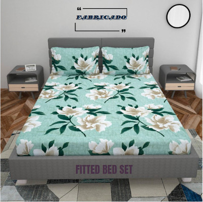 Fabricado Polycotton Double Fitted (Elastic) 220 TC Floral Bedsheet(Pack of 1, Multicolor)