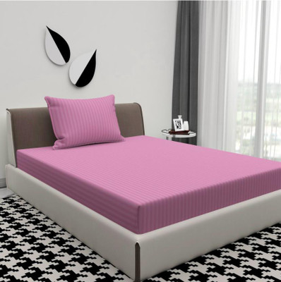 Best&Well Cotton Single Flat 220 TC Striped Bedsheet(Pack of 1, Pink)