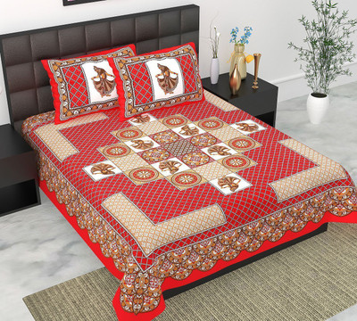 Satnam Prints Cotton Double Flat 144 TC Jaipuri Prints Bedsheet(Pack of 1, Multicolor)