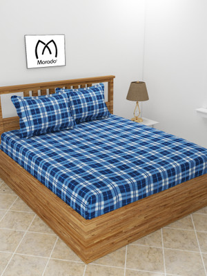 MORADO 210 TC Fleece Double Checkered Flat Bedsheet(Pack of 1, Blue)