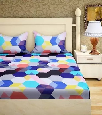jim-Dandy 160 TC Polycotton Double 3D Printed Flat Bedsheet(Pack of 1, Multicolor)