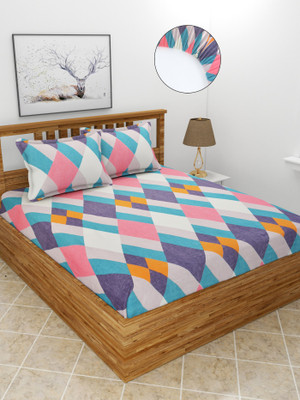 Rvans Creations 260 TC Microfiber King Checkered Fitted (Elastic) Bedsheet(Pack of 1, Multi box)