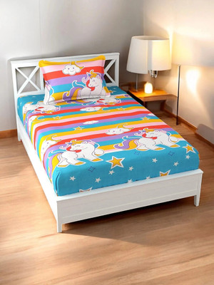HOMYBEES Cotton Single Flat 240 TC Printed Bedsheet(Pack of 1, Multicolor12)