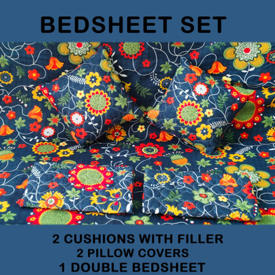 CG Homes Cotton Double Flat 180 TC Printed Bedsheet(Pack of 1, Blue Multi)