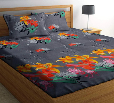DEVZONE 140 TC Cotton Double Floral Flat Bedsheet(Pack of 1, GRAY)