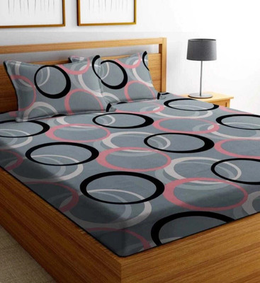 A11 M@LL 290 TC Cotton Queen Printed Fitted (Elastic) Bedsheet(Pack of 1, Multicolor)