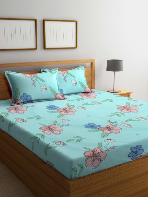 Klotthe 300 TC Polycotton Double Printed Fitted (Elastic) Bedsheet(Pack of 1, BeautifulGreen)