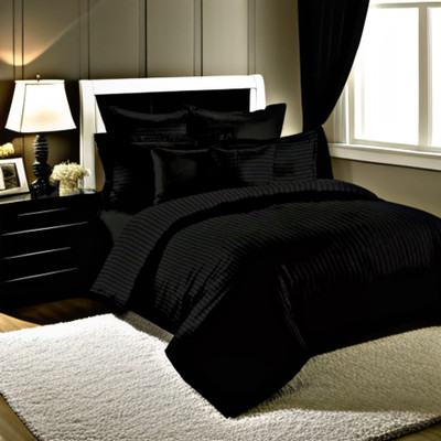 Decoscapes Satin Double Flat 300 TC Striped Bedsheet(Pack of 1, Jet Black)