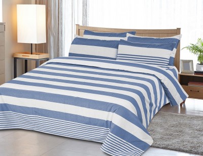 Nine Living 210 TC Polycotton Double Striped Flat Bedsheet(Pack of 1, Navy Blue)