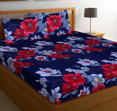 NEWMADHU Polycotton Double Flat 144 TC Floral Bedsheet(Pack of 1, Parpul)