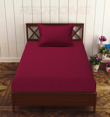 REDROME Cotton Single Flat 300 TC Striped Bedsheet(Pack of 1, Maroon)