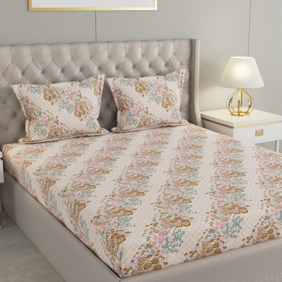 Raymond Home Cotton Double Flat 104 TC Floral Bedsheet(Pack of 1, Peach)