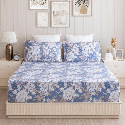 HOMEMONDE Cotton King Fitted (Elastic) 210 TC Printed Bedsheet(Pack of 1, Blossom Haze)