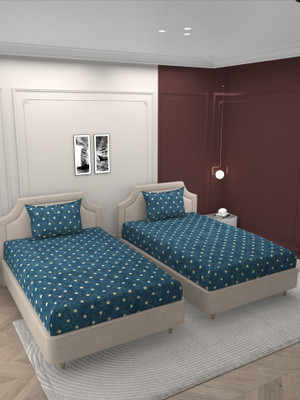 BROMWICK 160 TC Microfiber Single Abstract Flat Bedsheet(Pack of 2, Blue)