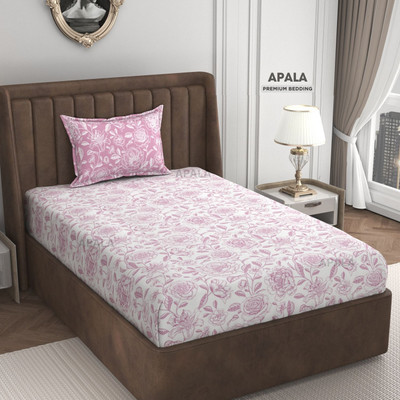 Apala 280 TC Microfiber Single Floral Flat Bedsheet(Pack of 1, White & Pink)