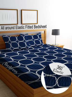 Bedress Cotton Double Fitted (Elastic) 210 TC Printed Bedsheet(Pack of 1, Multicolor)