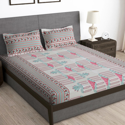 Story@home 180 TC Microfiber Double Printed Flat Bedsheet(Pack of 1, Multicolor)