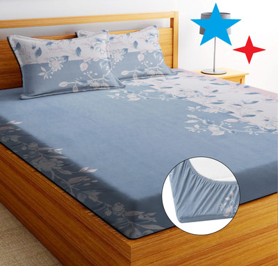 EXFAB 244 TC Cotton King Printed Fitted (Elastic) Bedsheet(Pack of 1, Grey)