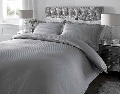 Home Readiness 210 TC Satin Double Striped Flat Bedsheet(Pack of 1, Grey)