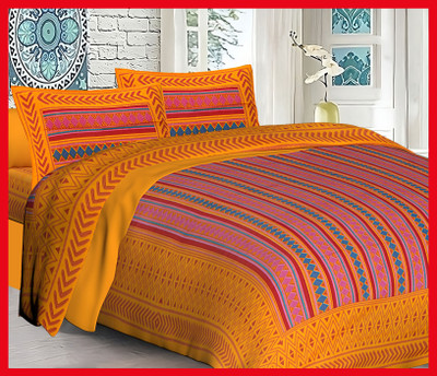 BedZone Cotton Double Flat 230 TC Jaipuri Prints Bedsheet(Pack of 1, Orange)