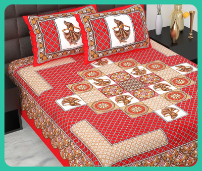 JAIPUR PRINTS Cotton Double Flat 210 TC Jaipuri Prints Bedsheet(Pack of 1, Red)