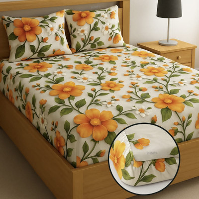 Rumps Cotton, Microfiber King Fitted (Elastic) 350 TC Self Design Bedsheet(Pack of 1, 7d bedsheet)