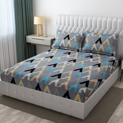 MAA HOME CONCEPT 220 TC Microfiber, Cotton King Printed Fitted (Elastic) Bedsheet(Pack of 1, Grey)