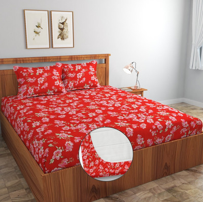 Ethe Home 280 TC Cotton Double Printed Fitted (Elastic) Bedsheet(Pack of 1, Multicolor)