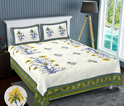 NERICS Cotton King Flat 350 TC Floral Bedsheet(Pack of 1, Green)