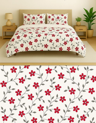 TINDLER KNOTS Cotton Double Flat 300 TC Printed Bedsheet(Pack of 1, WHITE RED-C)