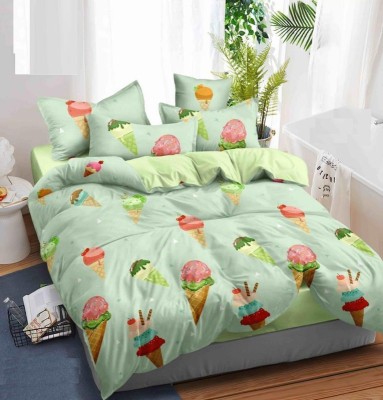 SB handloom 144 TC Cotton Double Floral Fitted (Elastic) Bedsheet(Pack of 1, Green)