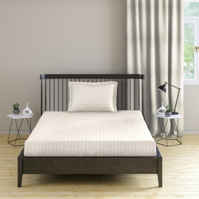 EVAN 300 TC Cotton Single Striped Flat Bedsheet(Pack of 1, White)