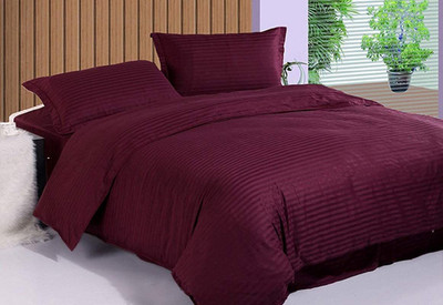 TUNDWAL'S 210 TC Microfiber King Striped Flat Bedsheet(Pack of 1, wine)