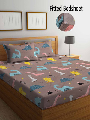 Fabinaliv 300 TC Polycotton King Printed Fitted (Elastic) Bedsheet(Pack of 1, Multicolor)