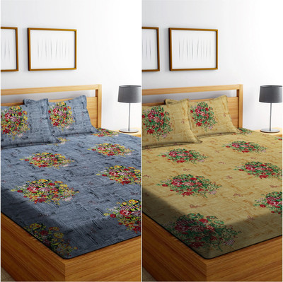 Flipkart SmartBuy Microfiber Double Flat 160 TC Printed Bedsheet(Pack of 2, Multicolor)