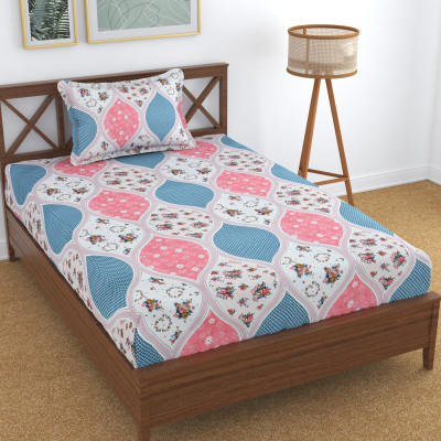 TURIYA Microfiber Single Fitted (Elastic) 180 TC Self Design Bedsheet(Pack of 1, Pink)
