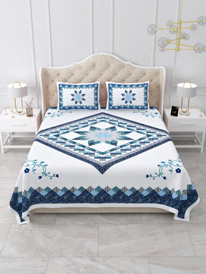 ankhoi Cotton King Flat 220 TC Jaipuri Prints Bedsheet(Pack of 1, Blue)