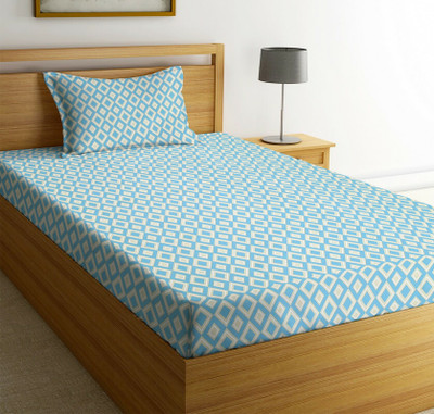 New leaf 220 TC Cotton Single Printed Flat Bedsheet(Pack of 1, Abstract, Grey and Blue)