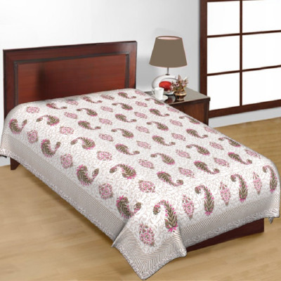 E ELMA 144 TC Cotton Single Jaipuri Prints Flat Bedsheet(Pack of 1, Green)