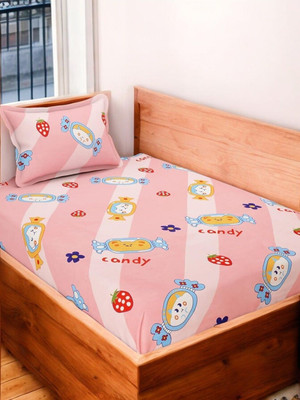 HOMYBEES Cotton Single Fitted (Elastic) 240 TC Printed Bedsheet(Pack of 1, Multicolor)