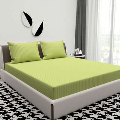 BROMWICK 300 TC Microfiber Double Striped Flat Bedsheet(Pack of 1, Green)