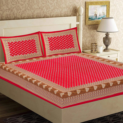 CLOTHSIDE Cotton Double Flat 144 TC Jaipuri Prints Bedsheet(Pack of 1, Multicolor)