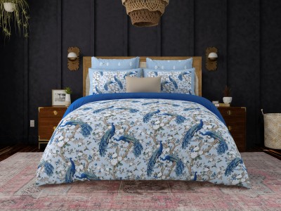 JAIPUR PRIME 300 TC Cotton King Self Design Flat Bedsheet(Pack of 1, Blue)
